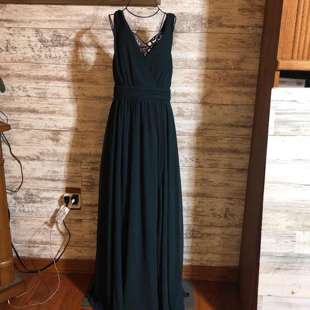 Lulus bridesmaids Thoughts of Hue Emerald Green Surplice Maxi Dress medium - Picture 5 of 14